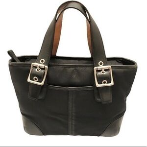 Coach nylon leather black buckles Hampton tote bag